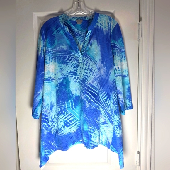Chico's Blue Tiedyed Cotton Tunic Size 2 (Large) - Picture 1 of 4